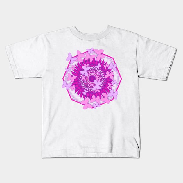 Butterflies and kaleidoscope in pink Kids T-Shirt by hereswendy